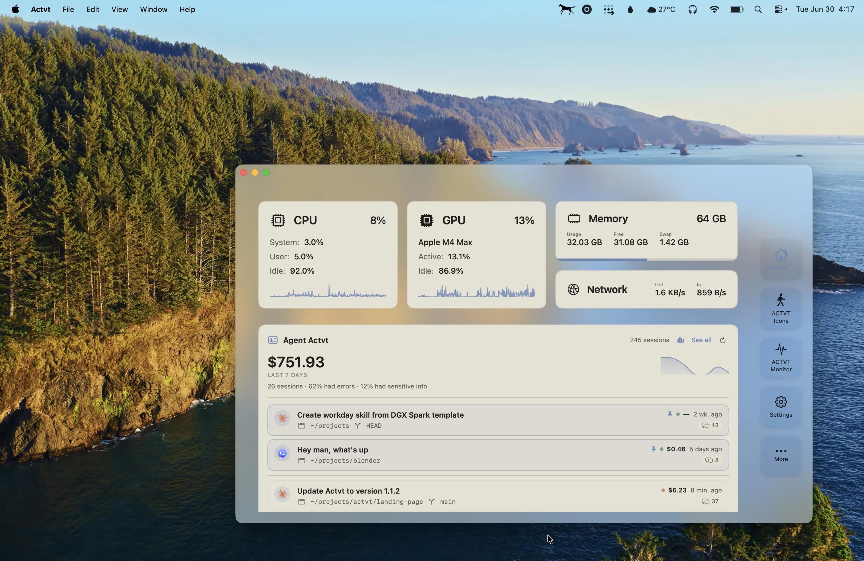 ACTVT running on macOS desktop